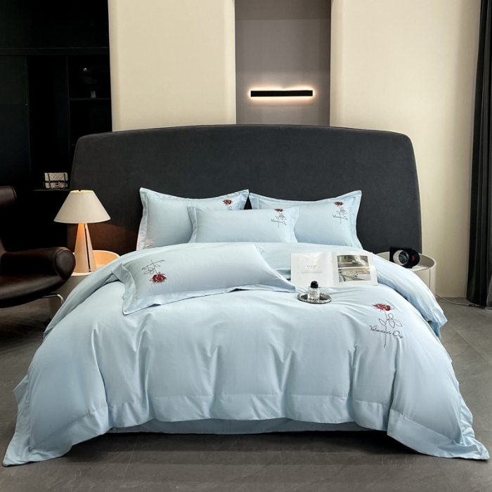 91家纺网 家纺一手货源 找家纺 （总）（控价）2025新款 专版花型 高克重A类 全棉长绒棉精工刺绣四件套-梅琳娜 