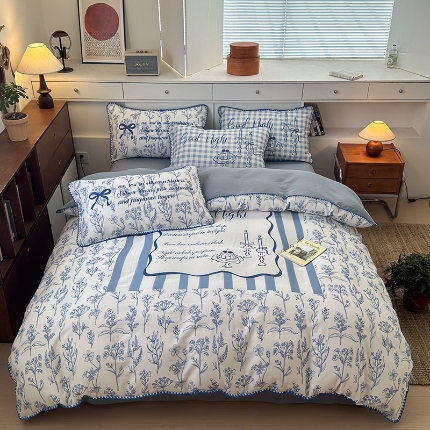 91家纺网 家纺一手货源 找家纺 （总）RYB红黄兰 2025新款设计师原创全棉纯棉有氧双层纱大版数码贝壳边四件套