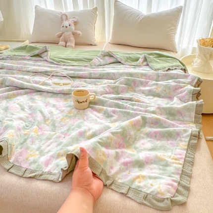 91家纺网 家纺一手货源 找家纺 【苏东来】2025全棉双层纱韩版花边款单夏被系列夏被四件套