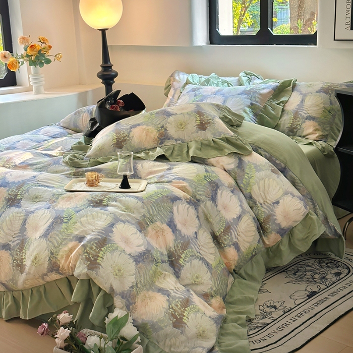 91家纺网 家纺一手货源 找家纺 （总）【苏东来】2025韩版法式花边全棉双层纱四件套高端全棉套件