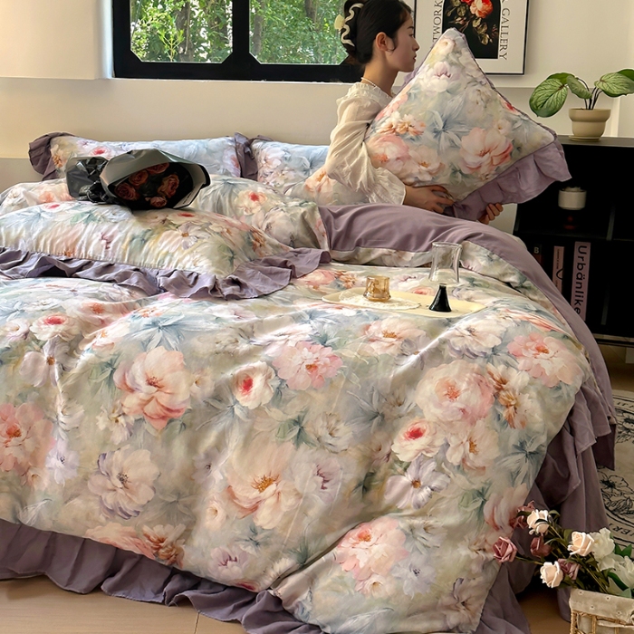 91家纺网 家纺一手货源 找家纺 （总）【苏东来】2025韩版法式花边全棉双层纱四件套高端全棉套件