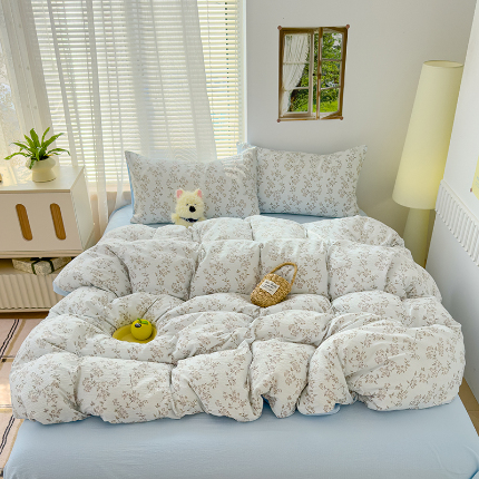 91家纺网 家纺一手货源 找家纺 竹合家纺 2025新品云感皱皱四件套跑量款小清新四件套 蓝颜