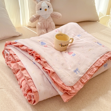 2025苏东来家纺全棉双层纱韩版花边款单夏被皱皱纱花边夏被四件套 公主花