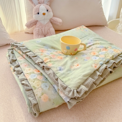 2025苏东来家纺全棉双层纱韩版花边款单夏被皱皱纱花边夏被四件套 浪漫花开