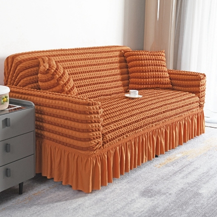 91家纺网 家纺一手货源 找家纺 （总）2025新款双色泡泡纱裙摆沙发套全包弹力罩单双人三人泡泡纱裙摆款四季通用