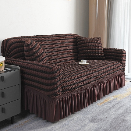 91家纺网 家纺一手货源 找家纺 （总）2025新款双色泡泡纱裙摆沙发套全包弹力罩单双人三人泡泡纱裙摆款四季通用