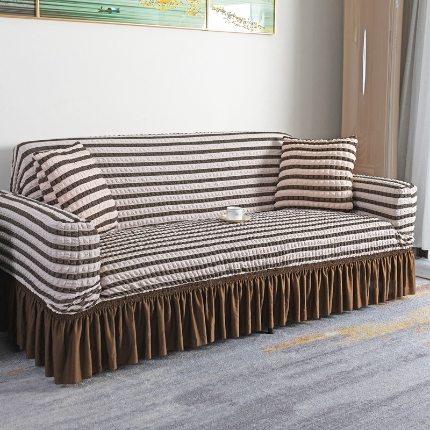 91家纺网 家纺一手货源 找家纺 （总）2025新款双色泡泡纱裙摆沙发套懒人全包弹力沙发罩裙摆一体式防滑防尘罩四季通用