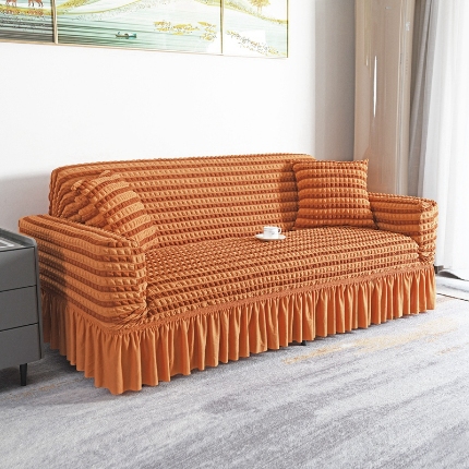 91家纺网 家纺一手货源 找家纺 （总）2025新款双色泡泡纱裙摆沙发套懒人全包弹力沙发罩裙摆一体式防滑防尘罩四季通用