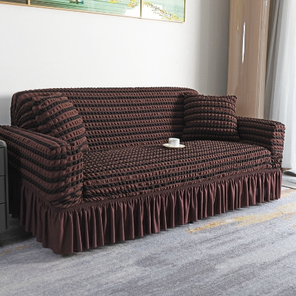 91家纺网 家纺一手货源 找家纺 （总）2025新款双色泡泡纱裙摆沙发套懒人全包弹力沙发罩裙摆一体式防滑防尘罩四季通用