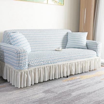 91家纺网 家纺一手货源 找家纺 （总）2025新款双色泡泡纱裙摆沙发套懒人全包弹力沙发罩裙摆一体式防滑防尘罩四季通用