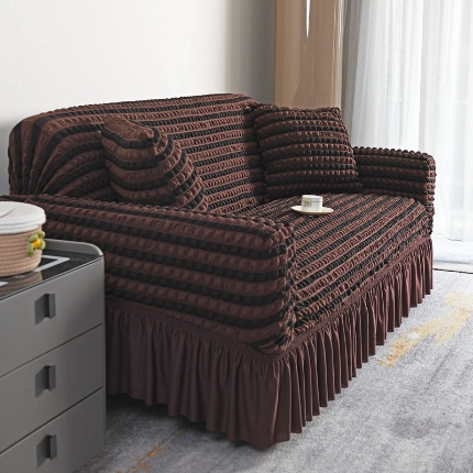 91家纺网 家纺一手货源 找家纺 （总）2025新款双色泡泡纱裙摆沙发套加厚全包弹力沙发罩高级简约裙摆一体式防滑防尘罩四季通用