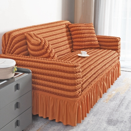 91家纺网 家纺一手货源 找家纺 （总）2025新款双色泡泡纱裙摆沙发套加厚全包弹力沙发罩高级简约裙摆一体式防滑防尘罩四季通用