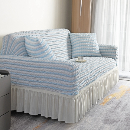 91家纺网 家纺一手货源 找家纺 （总）2025新款双色泡泡纱裙摆沙发套加厚全包弹力沙发罩高级简约裙摆一体式防滑防尘罩四季通用