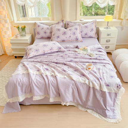 （总）【苏东来】2025小清新韩版印花蕾丝花边皱皱棉工艺款拼接单夏被四件套韩式赫本碎花荷叶边夏凉被子空调被双人春秋被可水洗