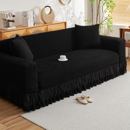 91家纺网 家纺一手货源 找家纺 （总）2025新款双色泡泡纱沙发套加厚裙摆款超弹全包懒人防滑沙发罩四季通用