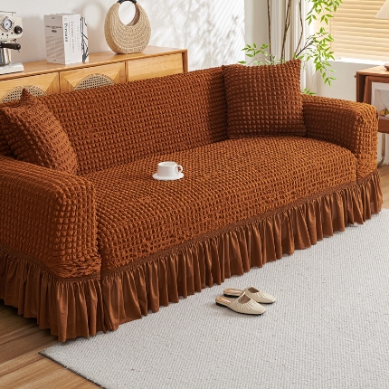 91家纺网 家纺一手货源 找家纺 （总）2025新款双色泡泡纱沙发套加厚裙摆款超弹全包懒人防滑沙发罩四季通用