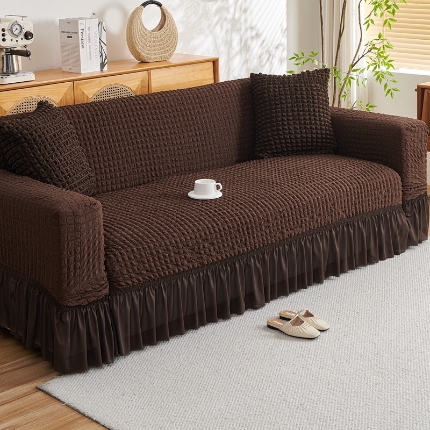 91家纺网 家纺一手货源 找家纺 （总）2025新款双色泡泡纱沙发套加厚裙摆款超弹全包懒人防滑沙发罩四季通用