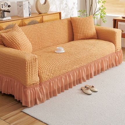 91家纺网 家纺一手货源 找家纺 （总）2025新款双色泡泡纱沙发套加厚裙摆款超弹全包懒人防滑沙发罩四季通用