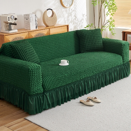 91家纺网 家纺一手货源 找家纺 （总）2025新款双色泡泡纱沙发套加厚裙摆款超弹全包懒人防滑沙发罩四季通用