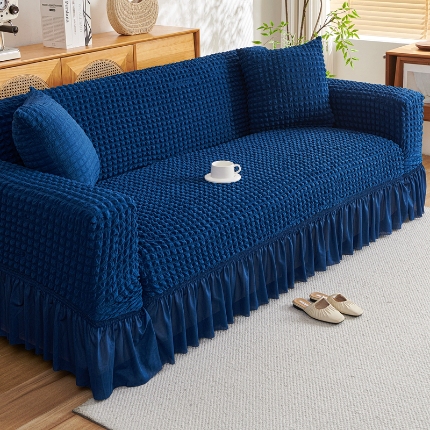 91家纺网 家纺一手货源 找家纺 （总）2025新款双色泡泡纱沙发套加厚裙摆款超弹全包懒人防滑沙发罩四季通用