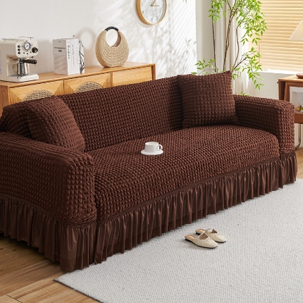 91家纺网 家纺一手货源 找家纺 （总）2025新款双色泡泡纱沙发套加厚裙摆款超弹全包懒人防滑沙发罩四季通用