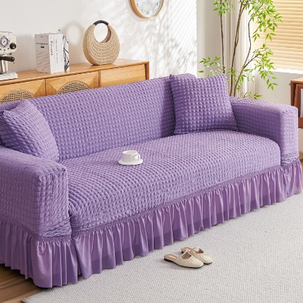 91家纺网 家纺一手货源 找家纺 （总）2025新款双色泡泡纱沙发套加厚裙摆款超弹全包懒人防滑沙发罩四季通用