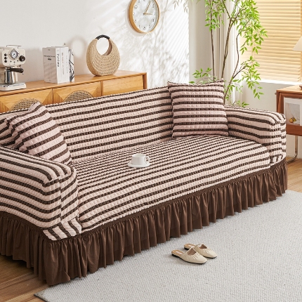 91家纺网 家纺一手货源 找家纺 （总）2025新款双色泡泡纱沙发套加厚裙摆款超弹全包懒人防滑沙发罩四季通用