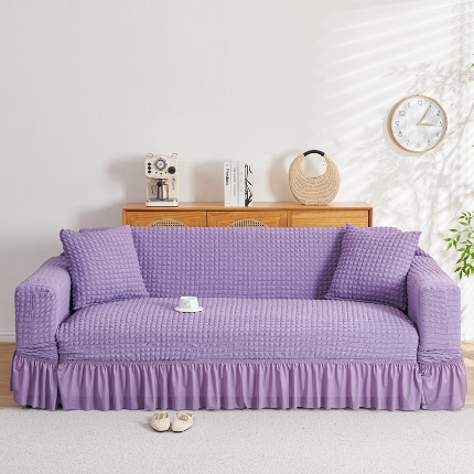 91家纺网 家纺一手货源 找家纺 （总）2025新款双色泡泡纱沙发套裙摆款超弹全包高级纯色沙发套一体式四季款