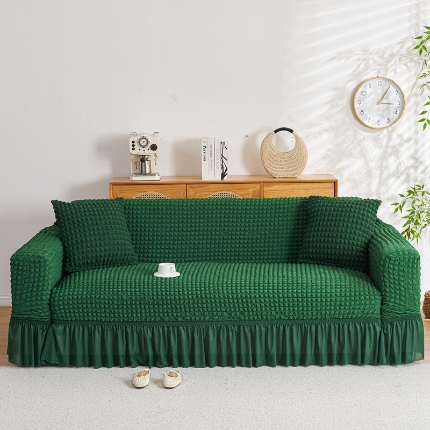 91家纺网 家纺一手货源 找家纺 （总）2025新款双色泡泡纱沙发套裙摆款超弹全包高级纯色沙发套一体式四季款