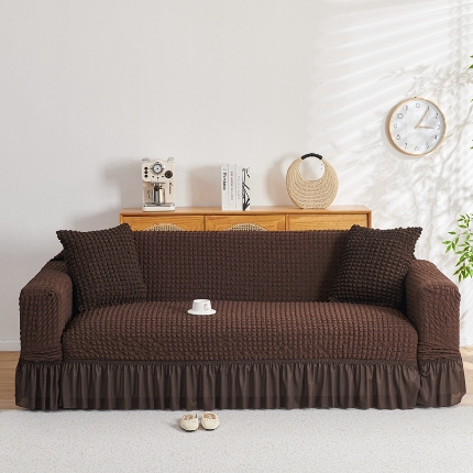 91家纺网 家纺一手货源 找家纺 （总）2025新款双色泡泡纱沙发套裙摆款超弹全包高级纯色沙发套一体式四季款