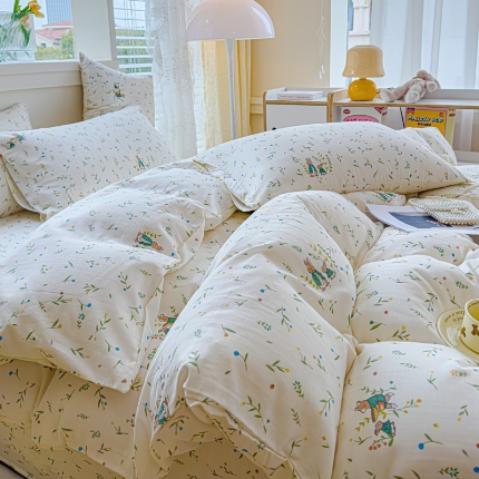 91家纺网 家纺一手货源 找家纺 （总）【苏东来】2025高端AA版有氧全棉双层纱四件套件印花纯棉四件套纯棉双层纱四件套针织棉泡泡棉色织水洗棉四件套全棉四件套