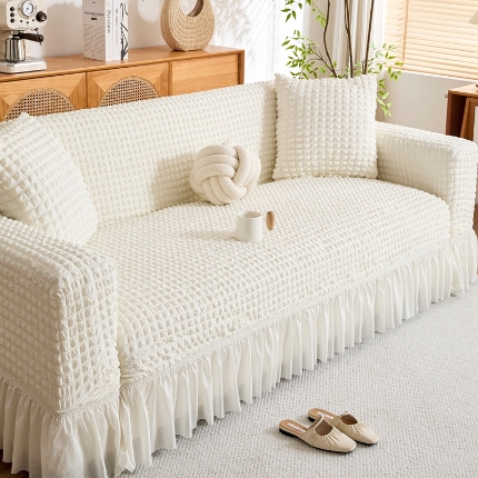 91家纺网 家纺一手货源 找家纺 （总）2025新款双色泡泡纱沙发套裙摆款超柔高弹力全包沙发罩防滑保护四季款沙发垫