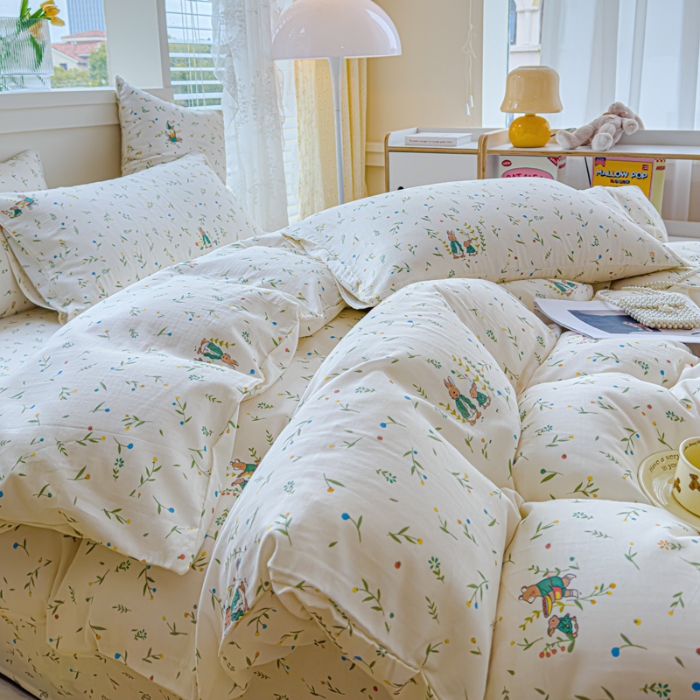 91家纺网 家纺一手货源 找家纺 （总）【苏东来】2025高端AA版有氧全棉双层纱四件套件印花纯棉四件套纯棉双层纱四件套针织棉泡泡棉色织水洗棉四件套全棉四件套