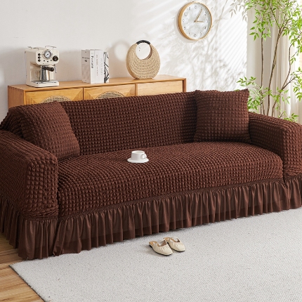 91家纺网 家纺一手货源 找家纺 （总）2025新款双色泡泡纱沙发套裙摆款超柔高弹力纯色奢华单双人沙发罩四季通用