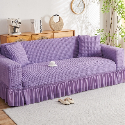 91家纺网 家纺一手货源 找家纺 （总）2025新款双色泡泡纱沙发套裙摆款超柔高弹力纯色奢华单双人沙发罩四季通用