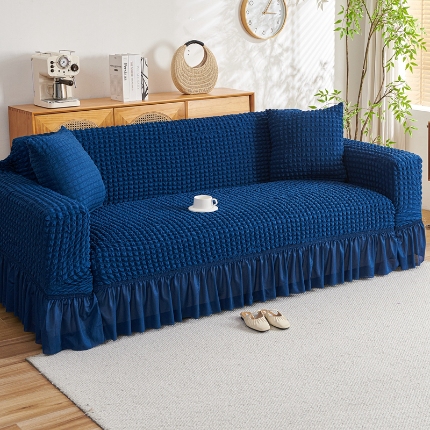 91家纺网 家纺一手货源 找家纺 （总）2025新款双色泡泡纱沙发套裙摆款超柔高弹力纯色奢华单双人沙发罩四季通用