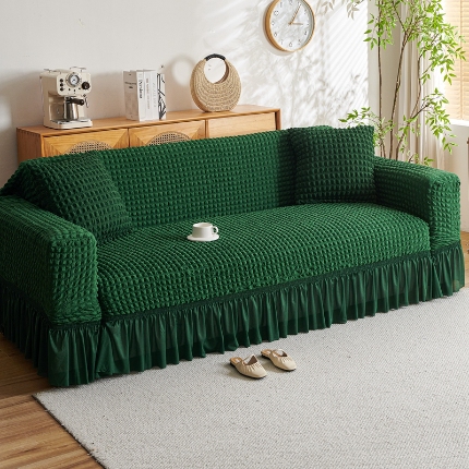 91家纺网 家纺一手货源 找家纺 （总）2025新款双色泡泡纱沙发套裙摆款超柔高弹力纯色奢华单双人沙发罩四季通用