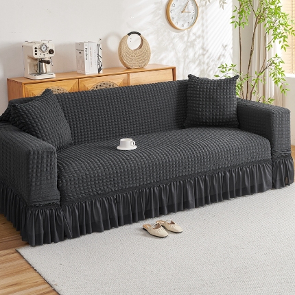 91家纺网 家纺一手货源 找家纺 （总）2025新款双色泡泡纱沙发套裙摆款超柔高弹力纯色奢华单双人沙发罩四季通用