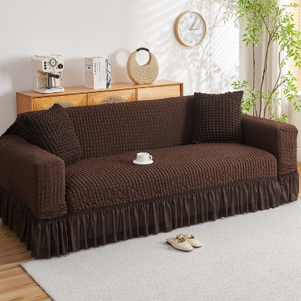 91家纺网 家纺一手货源 找家纺 （总）2025新款双色泡泡纱沙发套裙摆款超柔高弹力纯色奢华单双人沙发罩四季通用