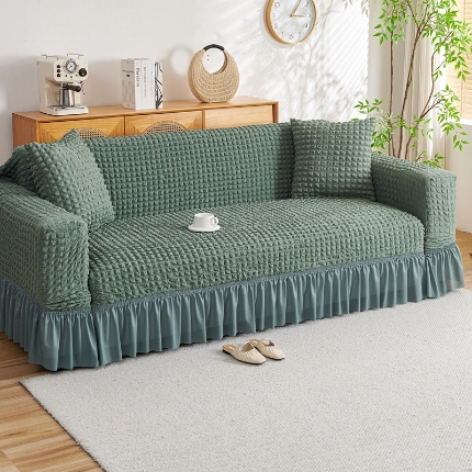 91家纺网 家纺一手货源 找家纺 （总）2025新款双色泡泡纱沙发套裙摆款超柔高弹力纯色奢华单双人沙发罩四季通用