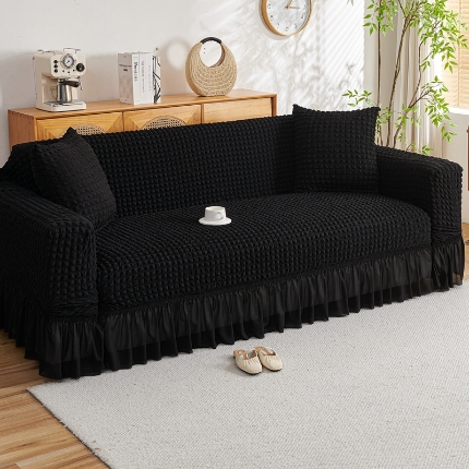 91家纺网 家纺一手货源 找家纺 （总）2025新款双色泡泡纱沙发套裙摆款超柔高弹力纯色奢华单双人沙发罩四季通用