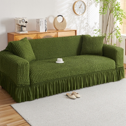 91家纺网 家纺一手货源 找家纺 （总）2025新款双色泡泡纱沙发套裙摆款超柔高弹力纯色奢华单双人沙发罩四季通用