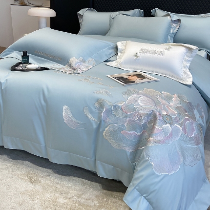 91家纺网 家纺一手货源 找家纺 （总）星蕴家纺 2025新款澳棉纯棉正宗长绒棉刺绣四件套-绽放