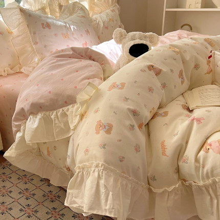 91家纺网 家纺一手货源 找家纺 （总）瑞莱 2025新款全棉韩版花边印花四件套