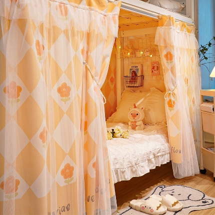 91家纺网 家纺一手货源 找家纺 公主风学生宿舍床帘上下铺隐私帘员工宿舍简易带纱床帘批发可咨询报价 梦幻森林SL42