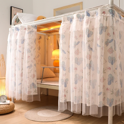 91家纺网 家纺一手货源 找家纺 公主风学生宿舍床帘上下铺隐私帘员工宿舍简易带纱床帘批发可咨询报价 梦幻森林SL42