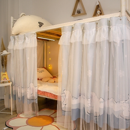 91家纺网 家纺一手货源 找家纺 公主风学生宿舍床帘上下铺隐私帘员工宿舍简易带纱床帘批发可咨询报价 梦幻森林SL42