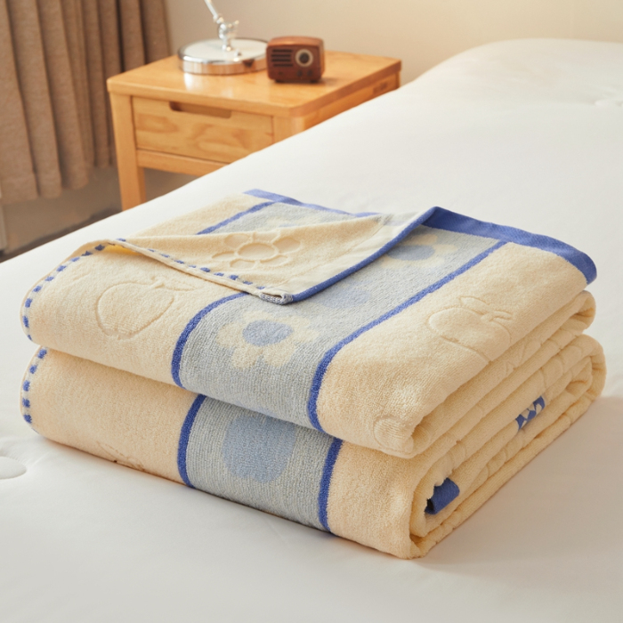 91家纺网 家纺一手货源 找家纺 悦然毛巾被 2024新款全棉老式毛巾被 小熊蓝