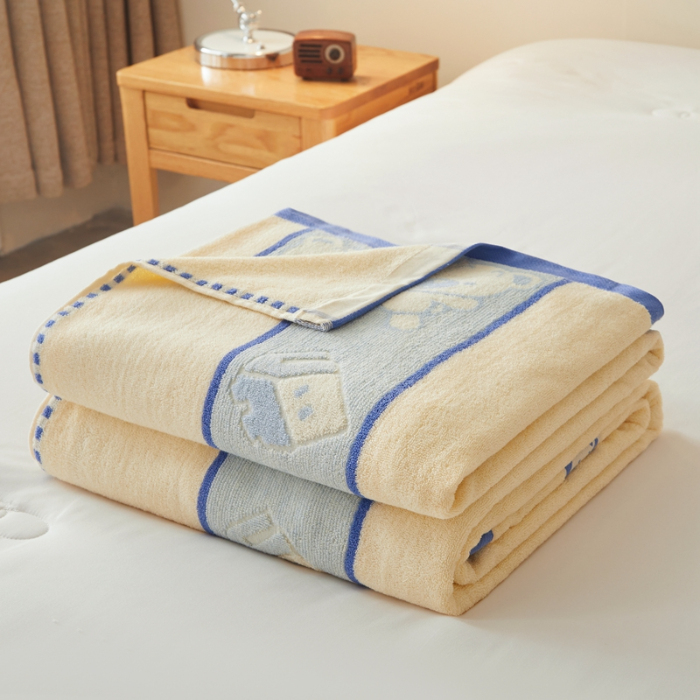 91家纺网 家纺一手货源 找家纺 悦然毛巾被 2024新款全棉老式毛巾被 小花蓝