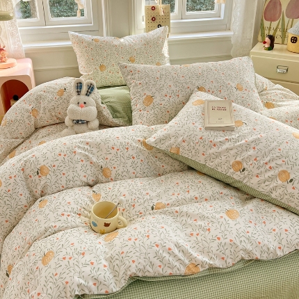 91家纺网 家纺一手货源 找家纺 （总）2025新款13070全棉四件套加厚斜纹田园清新风四件套纯棉床单床笠款床品套件